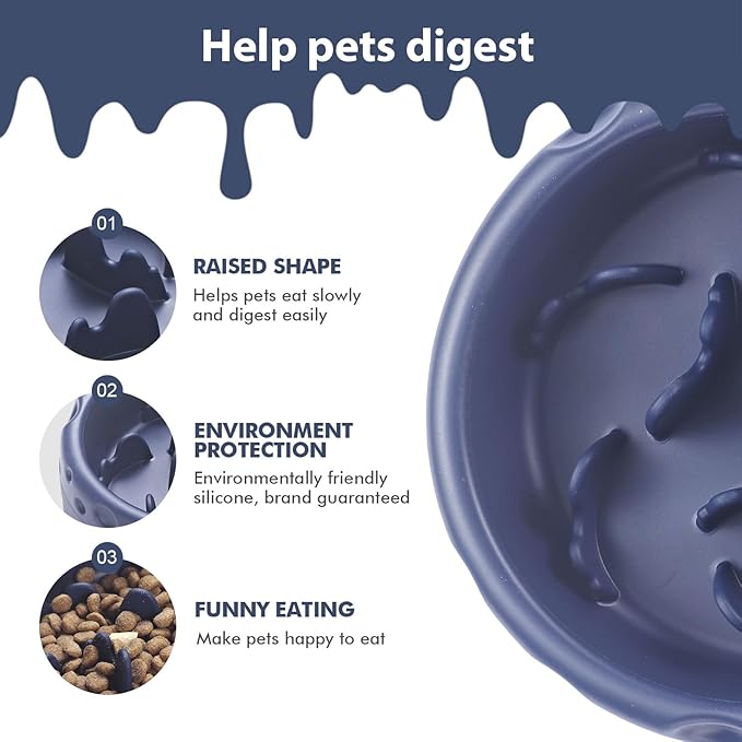 Silicone Slow Feeder Dog Bowls & Cat Bowls, 2 Cups Small Pet Food Bowl with Non-Slip Suction Base, Food-Grade Safe Puzzle Feeder for Small & Medium Dogs & Indoor Cats - Dishwasher & Microwave Safe