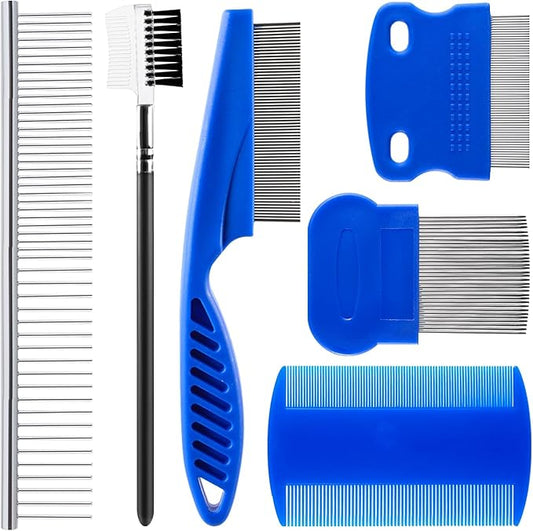 6 Pieces Pets Grooming Comb Kit Flea Lice Combs Pet Eye Tear Stain Remover Combs for Small Dogs Puppies Cats Remove Knots Crust Mucus Floating Hair