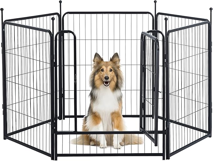 Dog Playpen,Portable Outdoor Dog Fence, Dog Playpen for Large/Medium/Small Dogs, Dog Fences for The Yard,with Doors Foldable Metal (32 inch, 06 Panels)