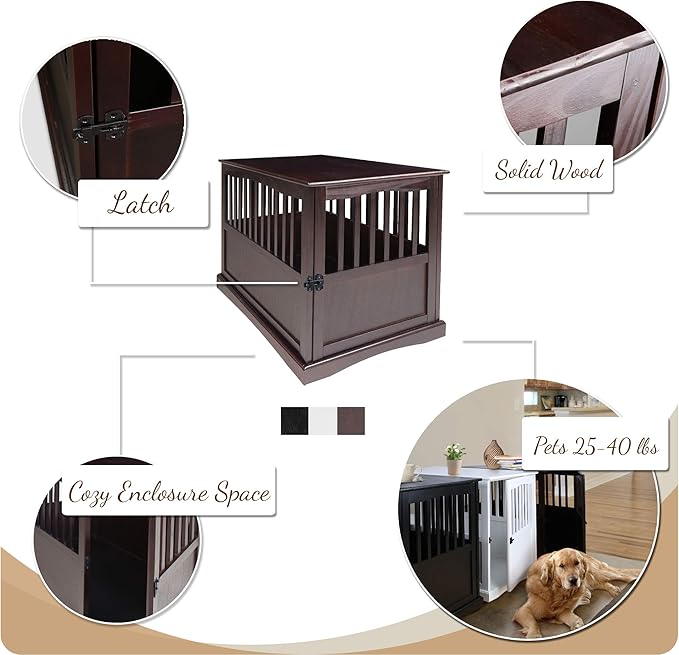 Casual Home Wooden Large Pet Crate, End Table, (Black, 24"W x 36.5"D x 29.25"H)