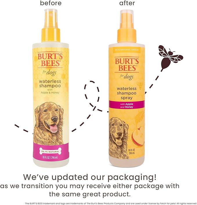 Burt's Bees for Pets Waterless Shampoo Spray for Dogs with Apple and Honey, 99.1% Natural Origin Formulas, Waterless Dog Shampoo - Gentle Dry Shampoo for Dogs, Best Dog Shampoo, 10 oz