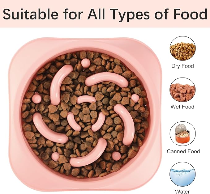 MateeyLife Slow Feeder Dog Bowls 2PCS, Anti-Choking Puzzle Dog Food Bowls, Anti-Slip Interactive Feeding Slow Down Eating, Bloat Stop Maze Dishes for Medium Large Breeds Pink&Purple