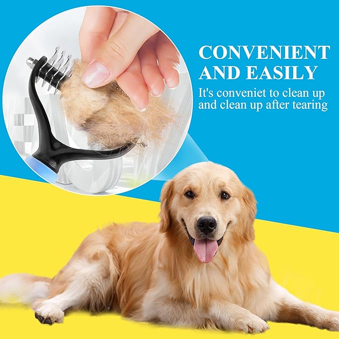 C4P Double Sided Undercoat Rake Brush for Long Haired Dogs & Cats, Shedding and Dematting Tool for Grooming Extra Wide Blue Large