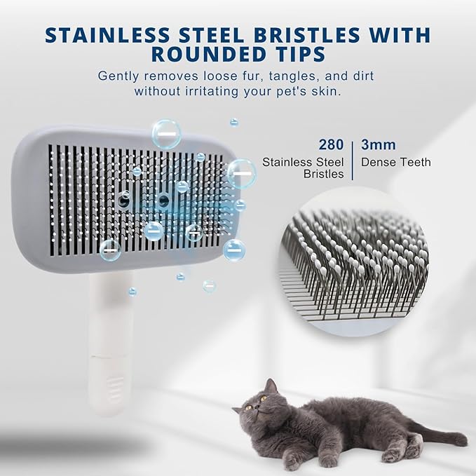 2025 Self-Cleaning Pet Grooming Brush with Negative Ion Technology – Slicker Brush for Cats & Dogs, Reduces Shedding, Gentle on Skin, Easy Release Button for Long & Short Hair