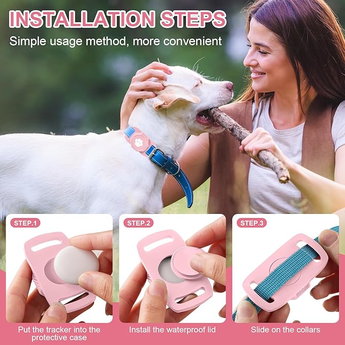 Smart Pet Tracker for Collar - Dog Tracker Pet Location Tracker with Holder, No Monthly Fee, Compatible with Apple Airtag Find My (iOS Only), Anti-Lost Tracking Device for Pets, Luggage, Bag Straps