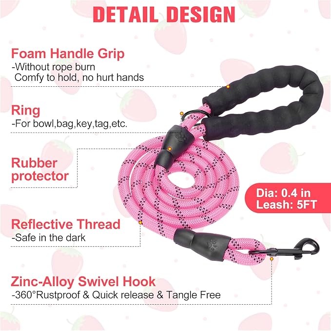 BEAUTYZOO Step in Dog Harness and Leash Set,Reflective Dog Harness No Pull No Choke Puppy Harness for Small Medium Large Dogs Cats,Soft Padded Mesh Vest Harnesses for Girl and Boy Pets, Strawberry M