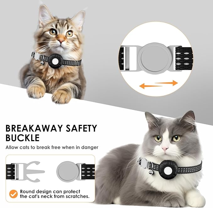 Cat Tracker, Cat Tracker Collar with Safety Elastic Buckle, Works with Any Collar,Compatible with Apple Find My App (Only iOS), No Monthly Fee, Waterproof, Black