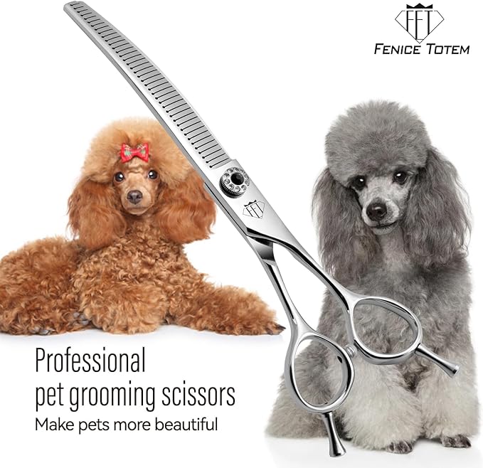 Dog Grooming Scissors: 7 inch Pet Curved Chunker Shears Made Of Japanese 440C Advanced Stainless Steel Professional Grooming Scissors for Dogs Cats and Other Pets