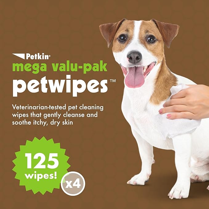 Petkin Mega Valu-Pak Pet Wipes, 500 Total Wipes - Oatmeal Pet Wipes for Dogs and Cats - for Face, Paws, Ears, and Body - Super Convenient Dog Cleaning Wipes, Ideal for Home or Travel - Easy to Use