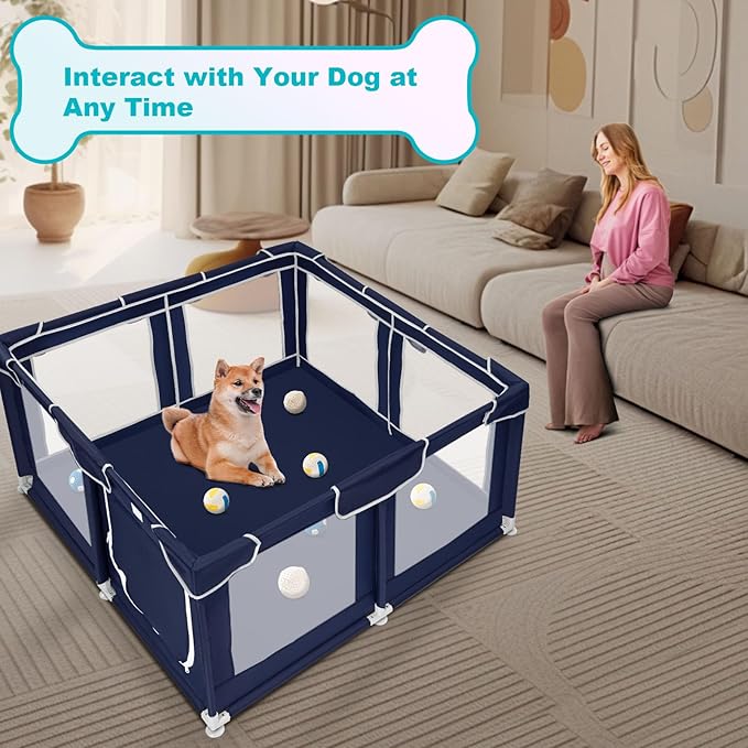 Dog Playpen 50 × 50 inch, Puppy Playpen with Bottom, 32 Inch Height Pet Playpen