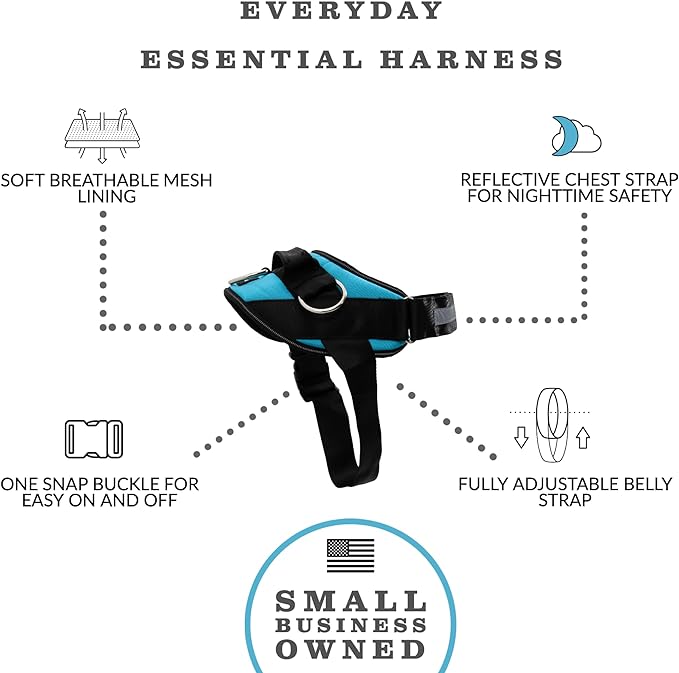 ShawnCo Essential Dog Harness, No-Pull Pet Vest with 3 Leash Clips, No Choke, Reflective, Adjustable and Padded, for Easy Walking and Training for Small, Medium and Large Dogs (Oceanic Blue, Medium)