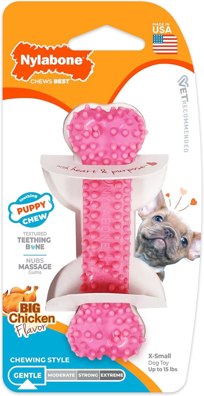 Nylabone Puppy Teething & Soothing Flexible Chew Toy Chicken Pink X-Small/Petite - Up to 15 lbs. (1 Count)