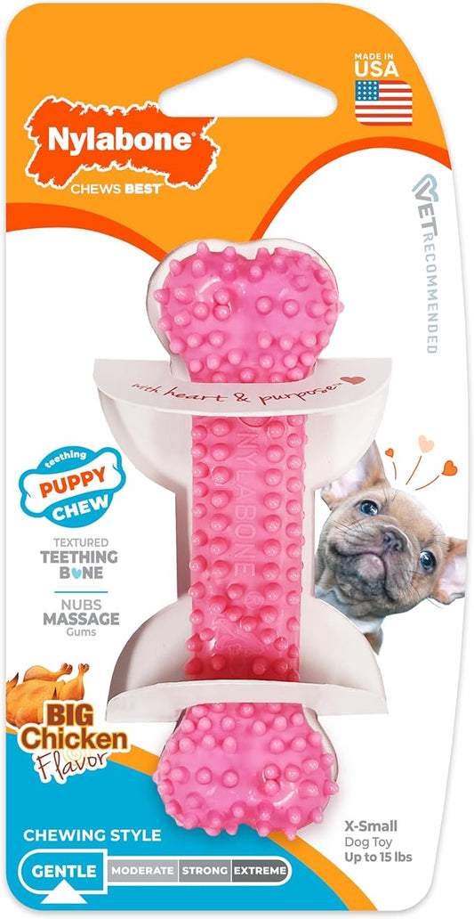 Nylabone Puppy Teething & Soothing Flexible Chew Toy Chicken Pink X-Small/Petite - Up to 15 lbs. (1 Count)