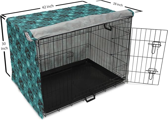 Lunarable Panda Dog Crate Cover, Pirate and Sailor Bears Skulls on Crossed Bones Anchors Within Circles, Easy to Use Pet Kennel Cover for Medium Large Dogs, 42 Inch, Teal Turquoise Black