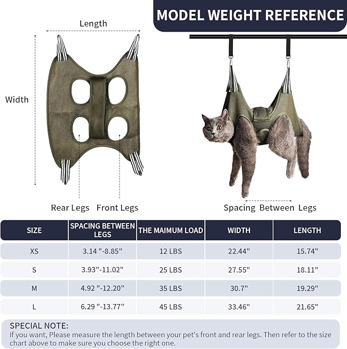 Cat/Dog Grooming Hammock Hanging Harness,Pet Grooming Restraint Sling with Wide Strap Anti Scratch&Bite,for Nail Trim/Take Eye/Ear Care with Nail Clipper/Nail File Pet Grooming Supplies Kit-M