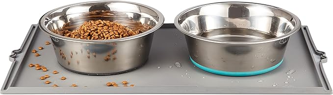 PEGGY11 Deep Stainless Steel Anti-Slip Dog Bowls with Silicone Mat - 2 Bowls + Mat, 8 Cups