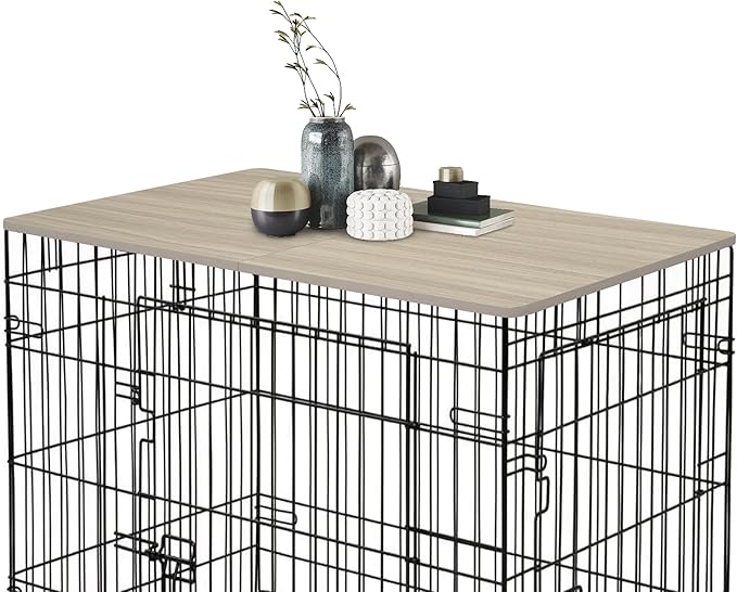 Deblue Dog Crate Topper, Crate Topper for 42in Wire Dog Cages, Wooden Dog Kennel Table Top for Large Dog, Foldable, Portable, Morden Grey-(42 in Only Topper)