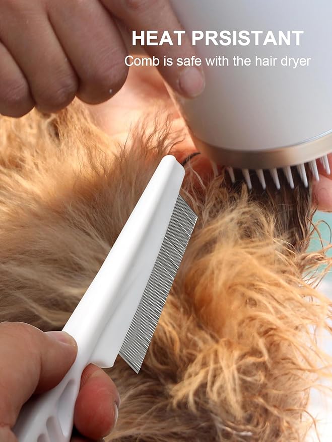 2 PCS Flea Comb for Dogs and Cats - Promotes Hair Growth and Removes Loose Hair, Knots