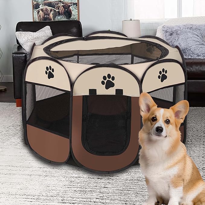Dog Playpen, 45'' Portable Foldable Pet Dog Cat Playpen Crates Kennel/Premium 600D Oxford Cloth, Portable Foldable Pet Play Pens Cat Dog Rabbit Kennel, Removable Zipper Top, Indoor and Outdoor Use