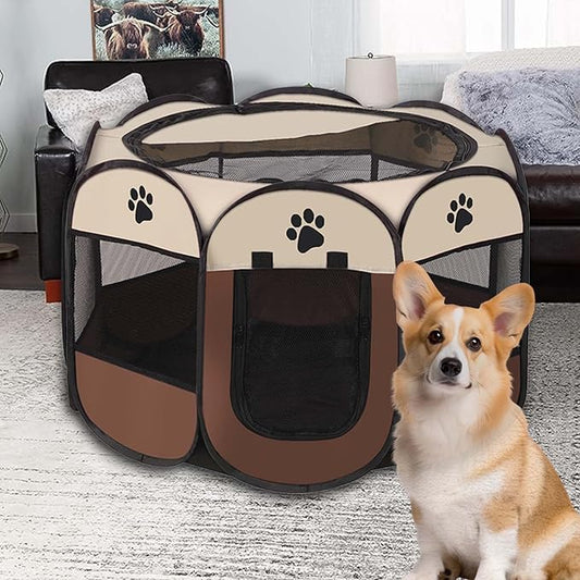 Dog Playpen, 45'' Portable Foldable Pet Dog Cat Playpen Crates Kennel/Premium 600D Oxford Cloth, Portable Foldable Pet Play Pens Cat Dog Rabbit Kennel, Removable Zipper Top, Indoor and Outdoor Use