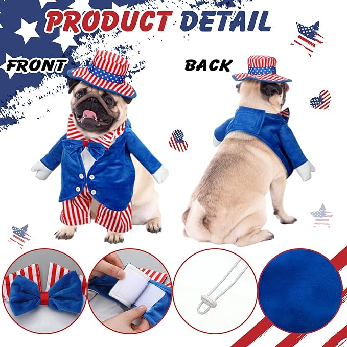 4th of July Pet Costume American Flag Dog Costumes Red Blue Stars Stripes Funny Dog Costumes for Independence Day National Day Parades Patriotic Events American Holiday Celebrations(Size L)