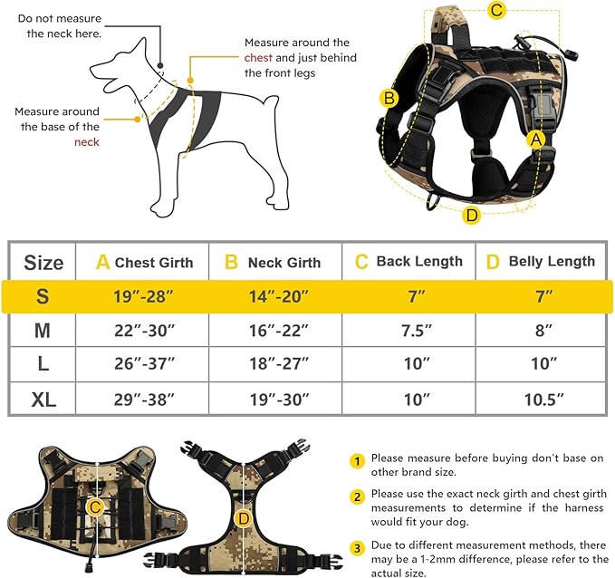 WINGOIN Tactical Dog Harness for Small Dogs, Heavy Duty No Pull Dog Harness with Handle, Adjustable Reflective Military K9 German Shepherd Dog Vest for Training, Walking, Hiking, Camo (S)