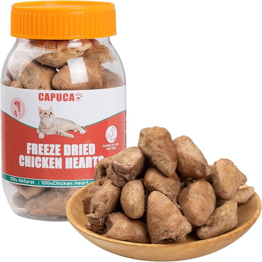 Chicken Hearts Dog Treats - Freeze Dried Chicken Heart Cat Treats Single Ingredient All Natural High Protein Pet Treats（3.5OZ）