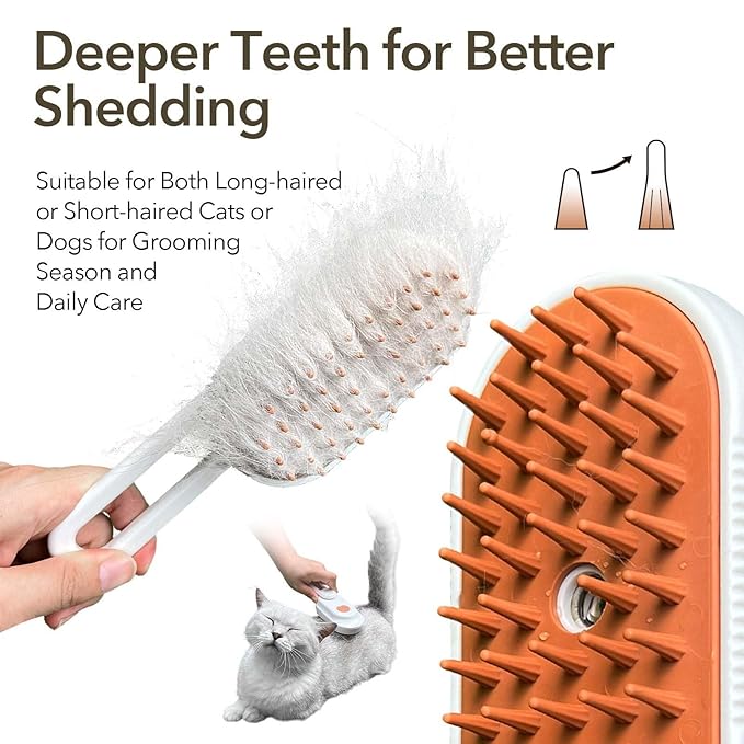 Cat Steam Brush for Shedding, Steam Brush for Indoor Cats, Water Brush, Cat Spray Mist Massaging Brush, Pet Hair Removal Brush, Suitable for Cats, Dogs and Rabbits, Cat Cleaning Brush
