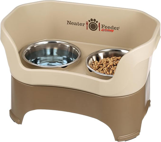 Neater Feeder Deluxe Mess Proof Dog Bowls Elevated for Large Breed – Made in USA – No Spill Raised Dog Food Bowl Stand – Stainless Steel Food and Water Bowl Set, Pet Dish Feeding Station, Cappuccino