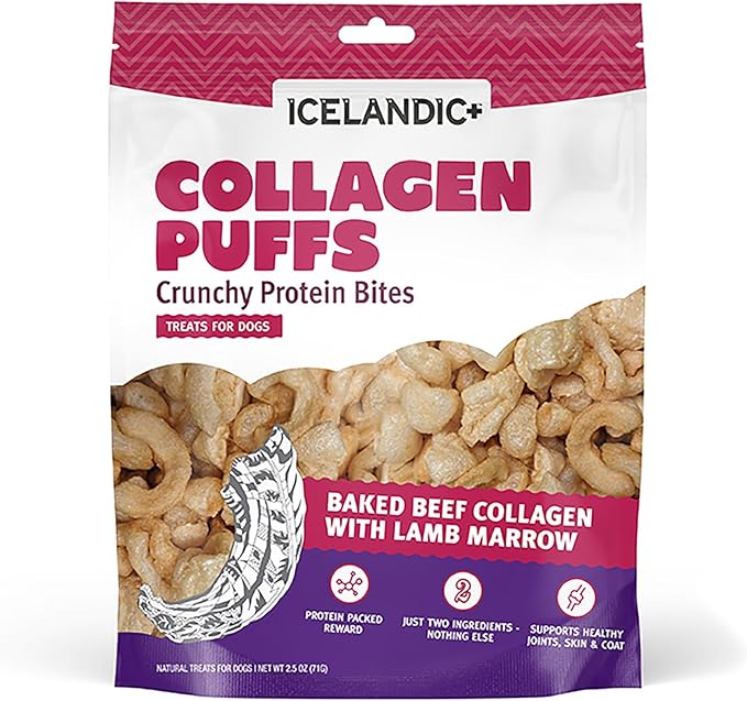 Icelandic+ Collagen Puffs: Baked Beef Collagen with Lamb Marrow 2.5oz - Treats for Med-Lg Dogs, Crunchy Protein Bites