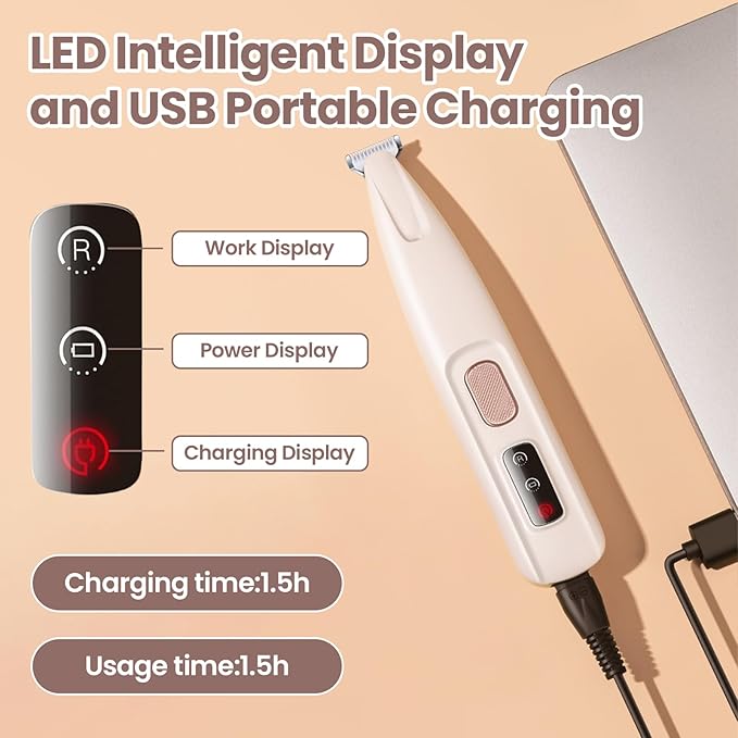 Dog Paw Trimmer with LED Light, 35dB Low Noise Pet Paw Trimmer for Dogs and Cats, Dog Clippers with18mm Widen Blade, Waterproof Grooming Shaver for Paws, Ears, Face, Eyes and Rump