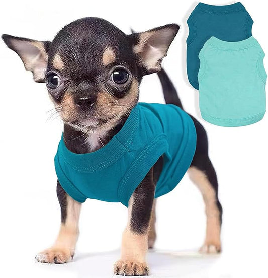 2 Pieces Dog Clothes for Small Dogs Girl Boy Spring Summer Puppy Soft Dog Shirt Solid Color Chihuahua Clothes Pet Clothing Cute Cat Cloth XXS~M (Cyan,Dark Green, Medium)