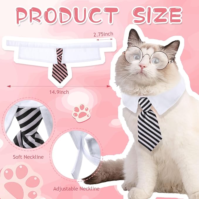 Weewooday 8 Pcs Pet Dog Cat Costume Cat Tie Collar Glasses for Small Dog Round Metal Retro Sunglasses Tie Pet Costume Tuxedo Necktie Collar Puppy Accessories Halloween Cosplay Party (Bright Colors)