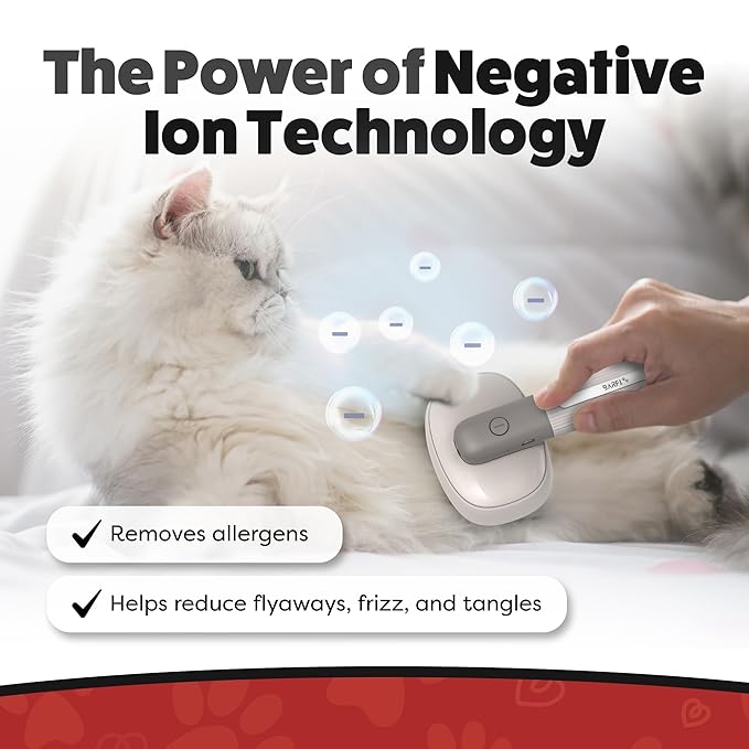 BARFI Pet Brush - Self-Cleaning Pet, Cat, Dog Shedding Brush - Multi-Functional Grooming Tool with Negative Ion Technology, Vibrating Massager, Wood's Lamp (Gray) - Free Pet Bowl