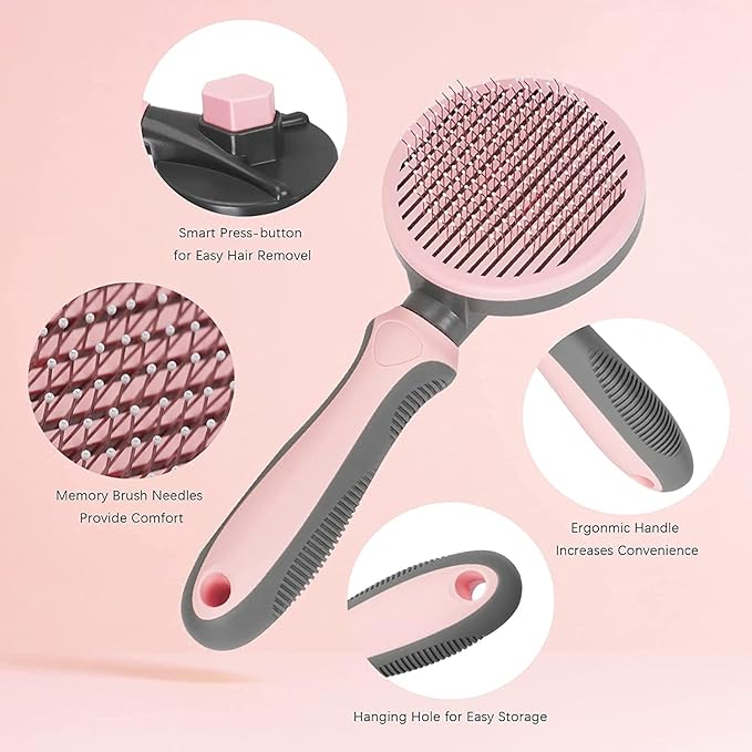 AndroPets - Self-Cleaning Grooming Brush for Dogs and Cats | Removes Loose Undercoat, Mats, and Tangled Hair | Deshedding Tool and Massage Brush (Green)