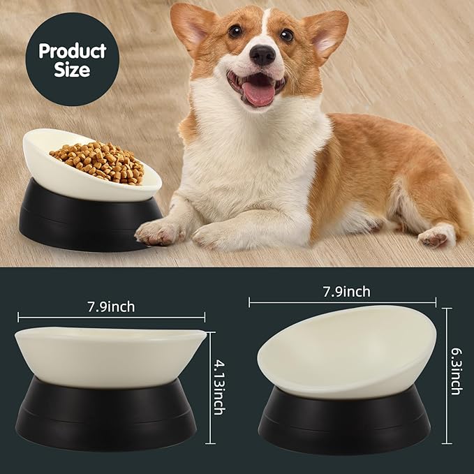 Bulldog Bowl Anti-Slip Dog Cat Dish Detachable Rubber Dog Bowl Pet Sterile Tilted Pet Feeder Slope Base (Black, 3.5 Cup (Medium/Large Dog))
