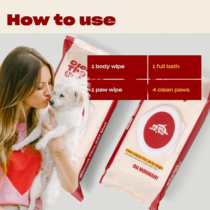 Clean Up Paw Wipes for Dogs (8x7) by Kaley Cuoco, Gentle Pet Grooming Wipes, Plant-Based and Unscented, 100 Count