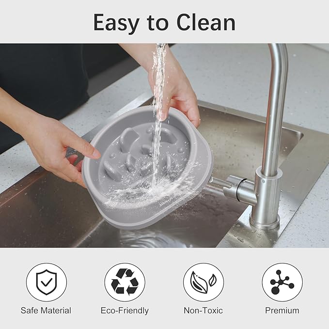 MateeyLife Small Slow Feeder Cat Bowls 2PCS, Anti-Choking Puzzle Cat Food Bowls, Anti-Slip Interactive Dog Feeding Slow Down Eating, Bloat Stop Maze Dishes Dog Feeder for Small Breeds 1 Cup Gray&Black