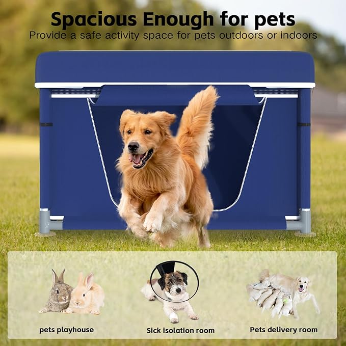 Dog Playpen 42 × 42 Inch, Puppy PlayPen with Gate for Puppies, Cat, Small and Medium Dogs, Pet PlayPen with Roof for Outdoors & Indoors, Thickened Fabric, Safe & Sturdy Dog Fence