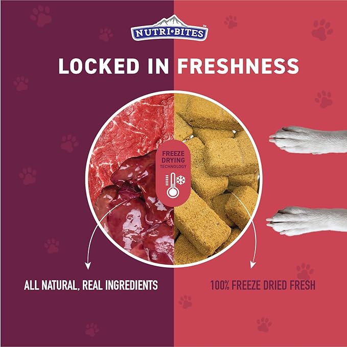NutriBites Freeze Dried Beef Recipe Dog & Cat Treats, 4oz | Healthy Pet Training Treats or Food Topper | All Natural, Single Ingredient, High Protein | Great for Puppy, Small, Medium, or Large Breeds