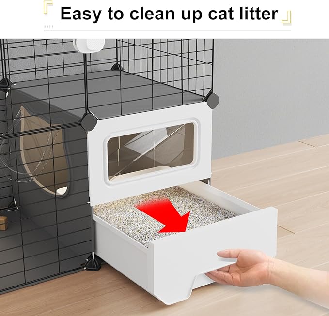 Oneluck Cat Cage Indoor with Litter Box 3-Tier DIY Cat Detachable Metal Wire Kennel Crate Large Exercise Place Ideal for 1-2 Kittens