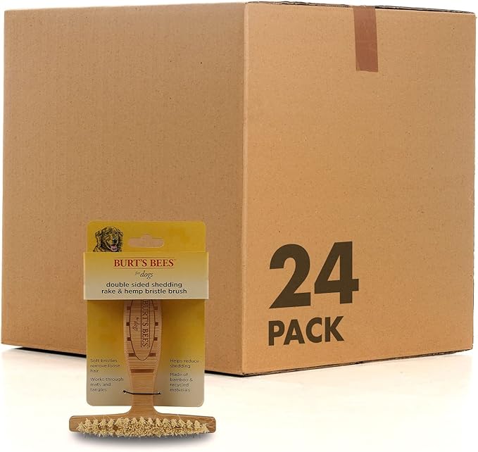Burt's Bees for Pets Dog Hair Brush, Double Sided Pin & Hemp Bristle, Helps Reduce Shedding, Removes Knots & Tangles, 24 Pack, Brown, Oblong, Bamboo & Hemp
