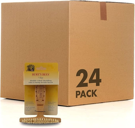 Burt's Bees for Pets Dog Hair Brush, Double Sided Pin & Hemp Bristle, Helps Reduce Shedding, Removes Knots & Tangles, 24 Pack, Brown, Oblong, Bamboo & Hemp