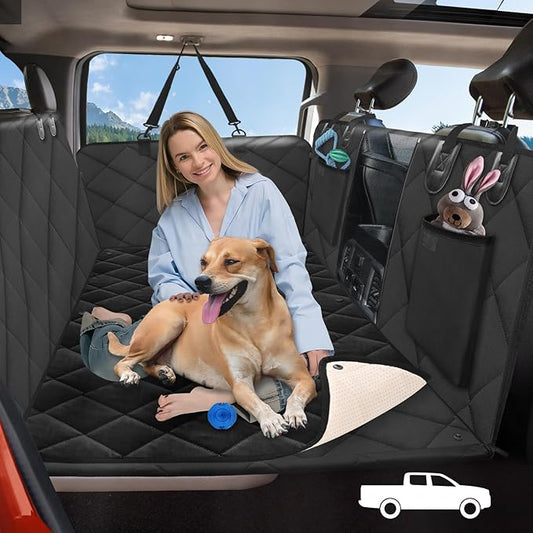 Back Seat Extender for Dogs Truck-with Soft Blanket, Truck Dog Seat Cover Back Seat Hard Bottom Holds 400lbs, Sturdy Pet Seat Covers for Trucks, Waterproof Backseat Dog Hammock for Truck