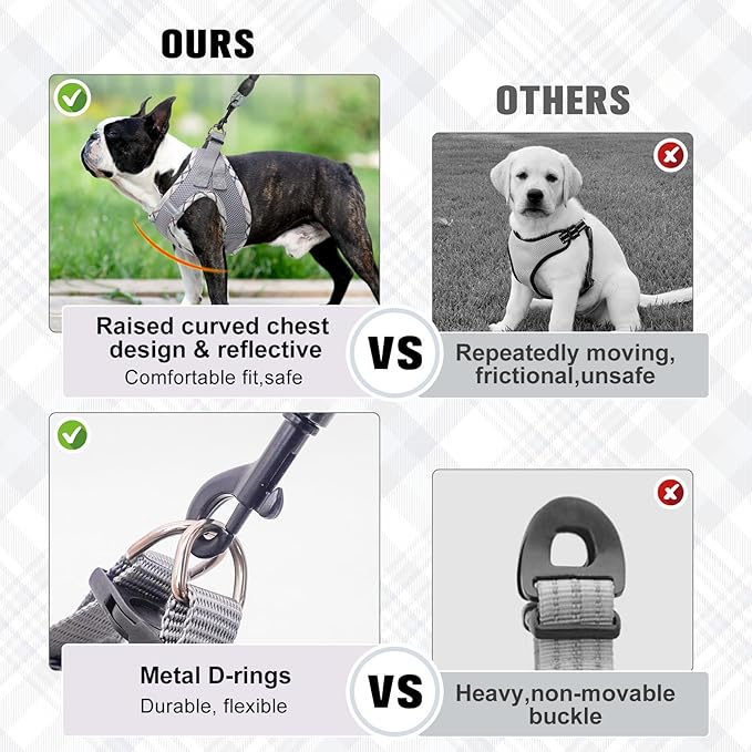 BEAUTYZOO Dog Harness and Leash Set for Small Medium Dogs,No Pull Step-in Harness for Puppy S M Sized Dogs and Cats,Air Mesh Adjustable Breathable Soft No Chock Escape Proof Vest Harnesses,Grey L