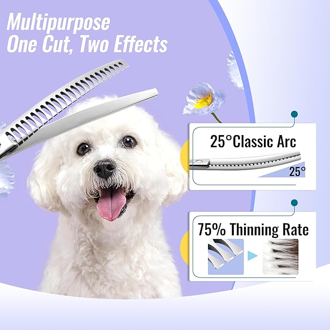 Curved Chunkers Shears Dog Grooming Scissors 6.5 in Professional Downward Thinning Shears for Small Dogs Cat Pet Japan 440C Stainless Steel Sharp and Durable(6.5 In, Chunker)