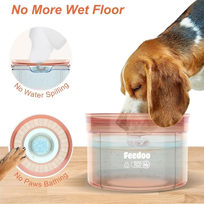 1Gallon/128oz Dog Water Bowl No Spill, Tritan BPA Free Spill Proof & No Splash Dog Water Bowl for Messy Drinkers, Slow Drinking Water Bowl for Large Dogs, Anti-Digging Paws【Living Coral】