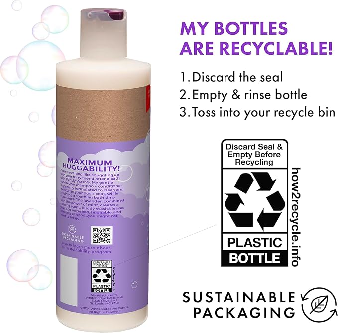 Buddy Grooming Wash 2 in 1 Dog Shampoo, Lavender & Mint, 16 oz. Bottle