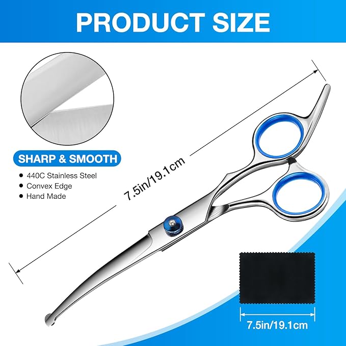 Dog Grooming Scissors Curved Shears Set Rounded Trimming Scissors for Professional Pet Dogs Cats Doodles Face Paws Matted Hair Removal at Home Use Supplies Station for Carding Tools and Trimmer