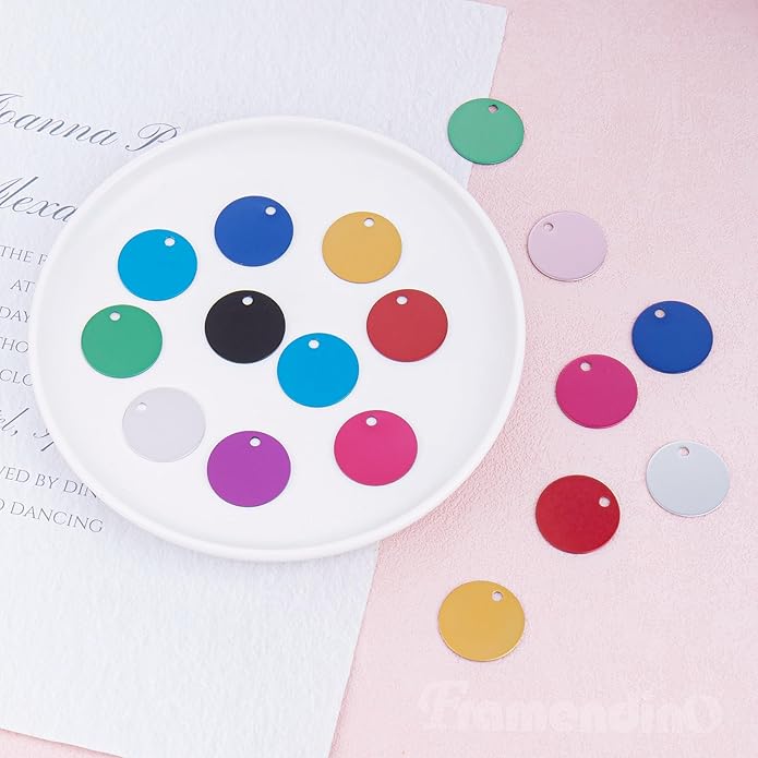 Framendino, Pet ID Tag Colorful Blank Round Double Sided Pets ID Tag Name Phone Number ID Tags Aluminum Charms